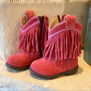 Pink fringe boots
